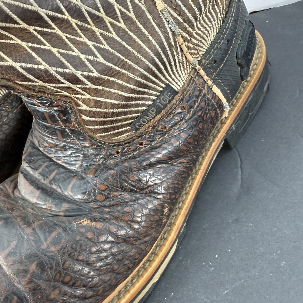 Justin Derrickman Brown Crocodile Print Comp Toe Work Boot Mens 9D Style WK4833 - Picture 6 of 16